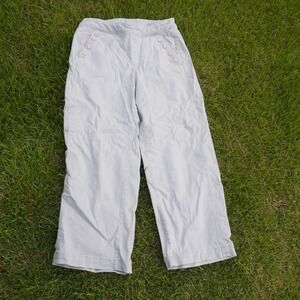 Chico's Pull On Wide Leg Crop Pants Teal Green Button‎ Accent Size 10R Stretchy